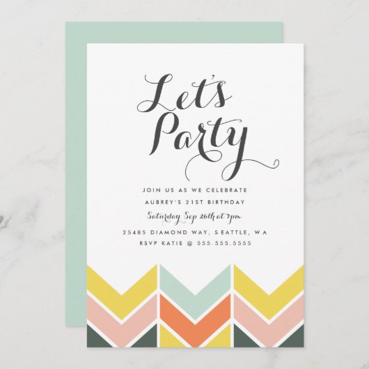 Cheerful Chevron Birthday Invite Kaart (Voorkant / Achterkant)