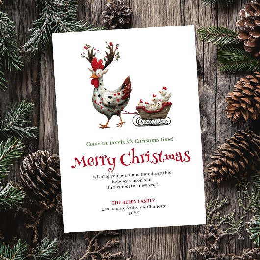 Cheerful Chickens Quirky Christmas Greeting Card Feestdagenkaart