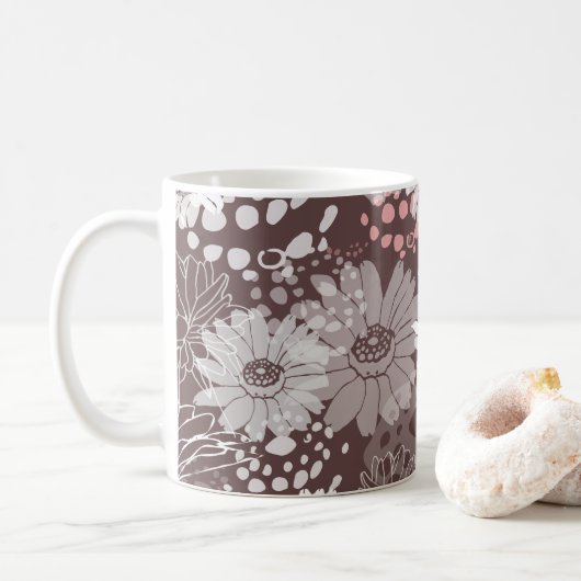 Cheerful chocolate Bohemian floral mug Koffiemok (Met donut)
