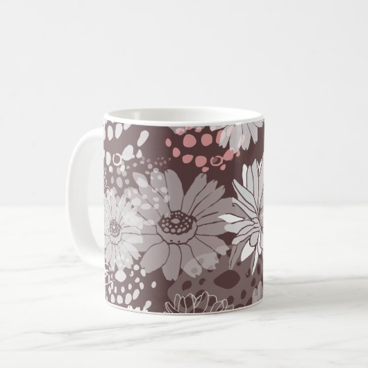 Cheerful chocolate Bohemian floral mug Koffiemok (Voorkant links)
