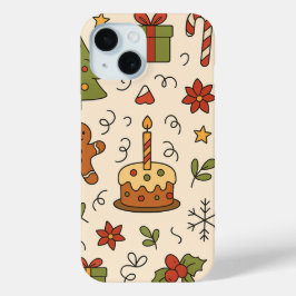 Cheerful Christmas Doodle Pattern iPhone 15 Case