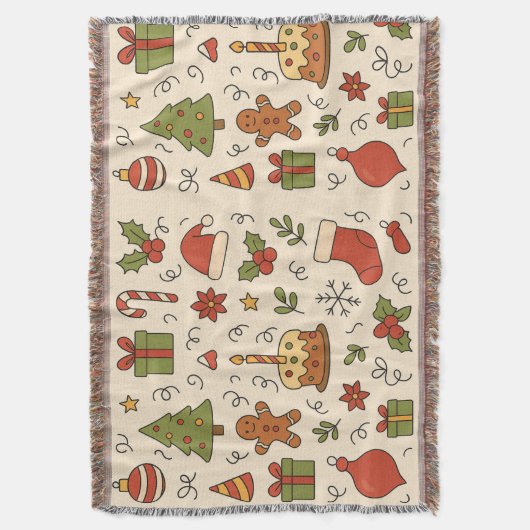 Cheerful Christmas Doodle Pattern Deken (Voorkant Verticaal)