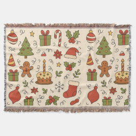 Cheerful Christmas Doodle Pattern Deken