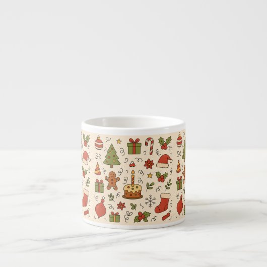 Cheerful Christmas Doodle Pattern Espresso Kop (Voorkant)