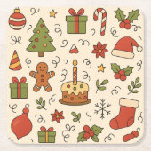 Cheerful Christmas Doodle Pattern Kartonnen Onderzetters (Voorkant)