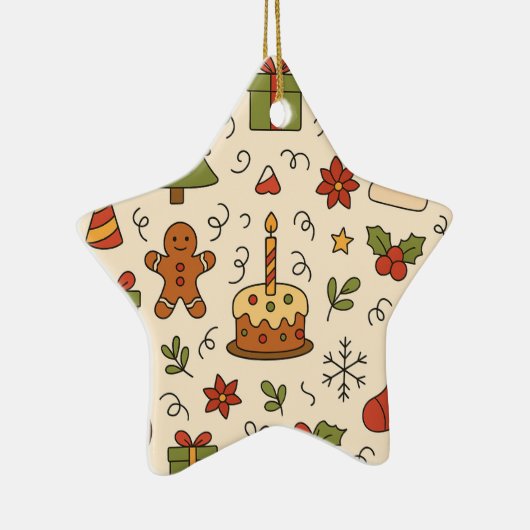 Cheerful Christmas Doodle Pattern Keramisch Ornament (Rechts)