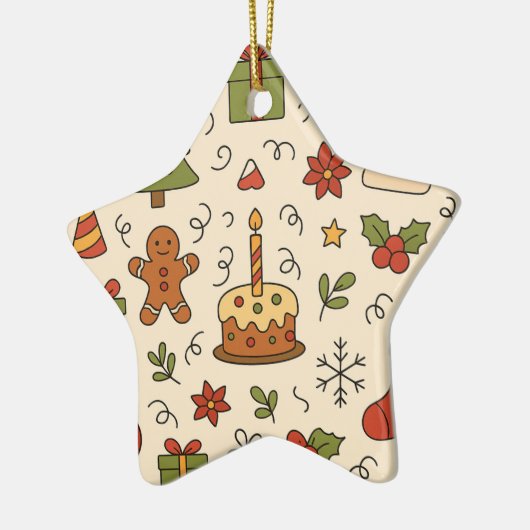Cheerful Christmas Doodle Pattern Keramisch Ornament (Links)