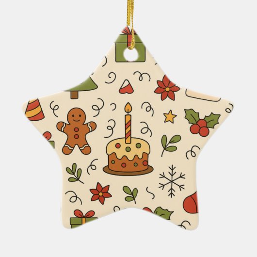 Cheerful Christmas Doodle Pattern Keramisch Ornament (Achterkant)