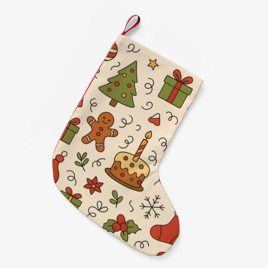 Cheerful Christmas Doodle Pattern Kleine Kerstsok (Voorkant (Hangend))
