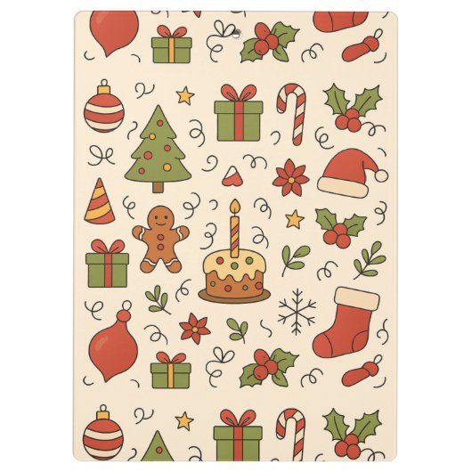 Cheerful Christmas Doodle Pattern Klembord (Achterkant)