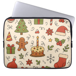 Cheerful Christmas Doodle Pattern Laptop Sleeve