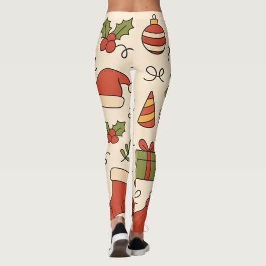 Cheerful Christmas Doodle Pattern Leggings (Achterkant)