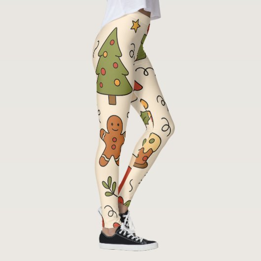 Cheerful Christmas Doodle Pattern Leggings (Rechts)