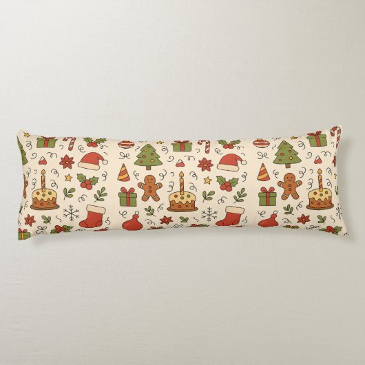 Cheerful Christmas Doodle Pattern Lichaamskussen (Achterkant)