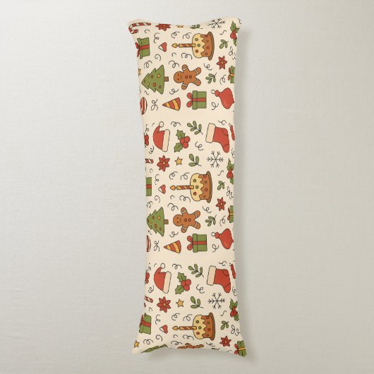 Cheerful Christmas Doodle Pattern Lichaamskussen (Voorkant Verticaal)