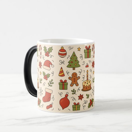 Cheerful Christmas Doodle Pattern Magische Mok (Voorkant links)