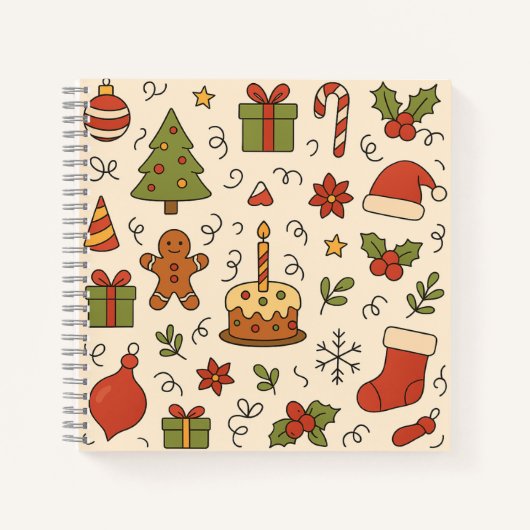 Cheerful Christmas Doodle Pattern Notitieboek (Voorkant)