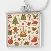 Cheerful Christmas Doodle Pattern Sleutelhanger (Voorkant)