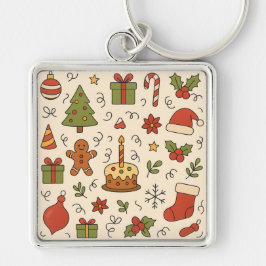 Cheerful Christmas Doodle Pattern Sleutelhanger