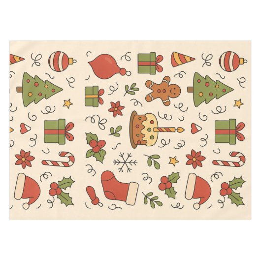 Cheerful Christmas Doodle Pattern Tafelkleed (Voorkant (Horizontaal))