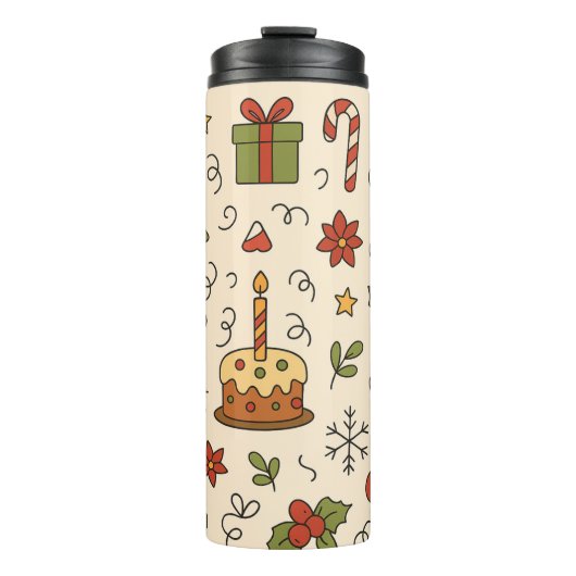 Cheerful Christmas Doodle Pattern Thermosbeker (Voorkant)