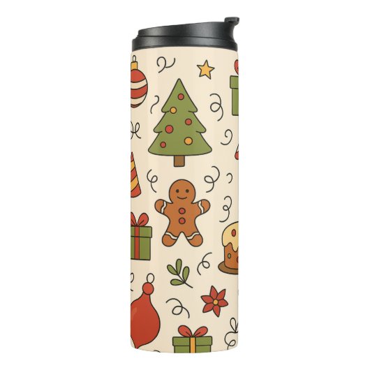 Cheerful Christmas Doodle Pattern Thermosbeker (Gedraaid links)
