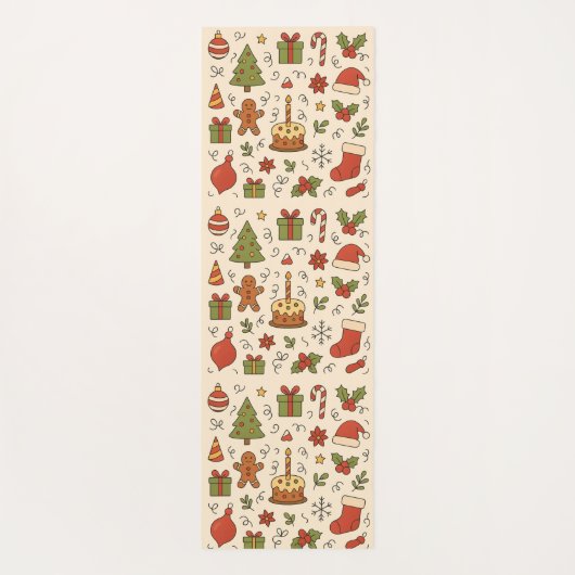 Cheerful Christmas Doodle Pattern Yogamat (Achterkant)