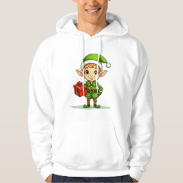 Cheerful Christmas Elf with Gift – Holiday Hoodie