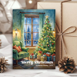 Cheerful Christmas scene card rustic holiday tones Feestdagenkaart