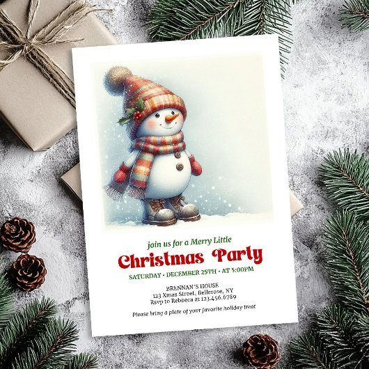 Cheerful Christmas snowman invite kids editable Kaart