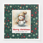 Cheerful Christmas Snowman Napkins Custom Name  Servet (Voorkant)