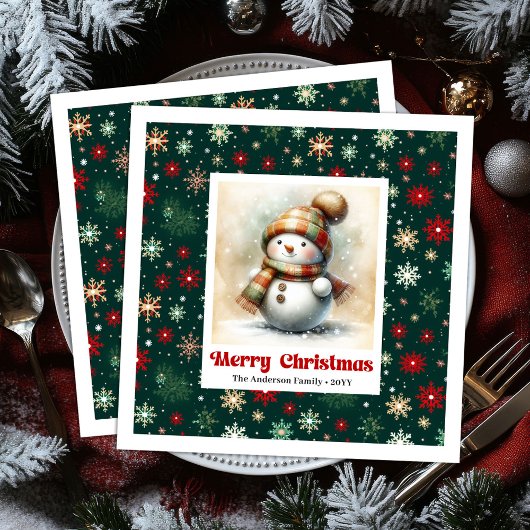 Cheerful Christmas Snowman Napkins Custom Name  Servet