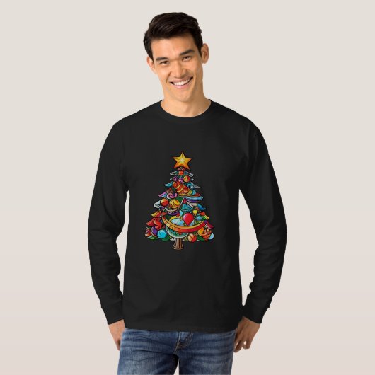 Cheerful Christmas Tree Design T-shirt (Voorkant volledig)