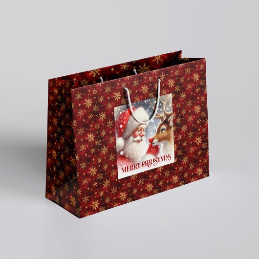 Cheerful Classic Santa and Red Nose Rudolph Bag Groot Cadeauzakje