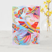 Cheerful Colorful Folk Birds Tie Dye Moederdag Kaart (Gele Bloem)