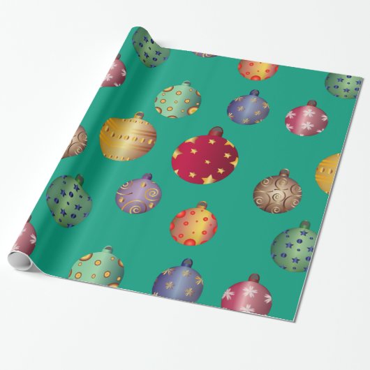 Cheerful Colorful Kerstversieringen Cadeaupapier (Uitgerold)