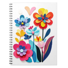 Cheerful Colorful Paper Cut Floral Abstract Notitieboek