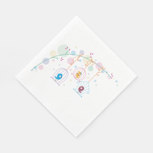 Cheerful Cute Birds in Cages Napkins Servet (Hoek)