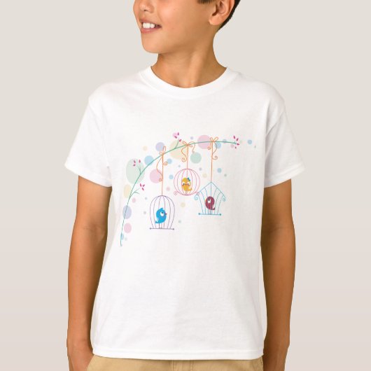 Cheerful Cute Birds in kooien T-shirt (Voorkant)
