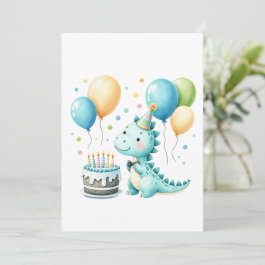 Cheerful Dinosaur Birthday Card Feestdagenkaart (Staand voorkant)