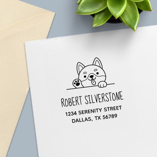 Cheerful Dog Peeking bovenaan adres Zelfinktende Stempel