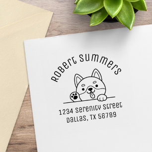 Cheerful Dog Peeking hoger dan Arch Adres 2 Rubberstempel