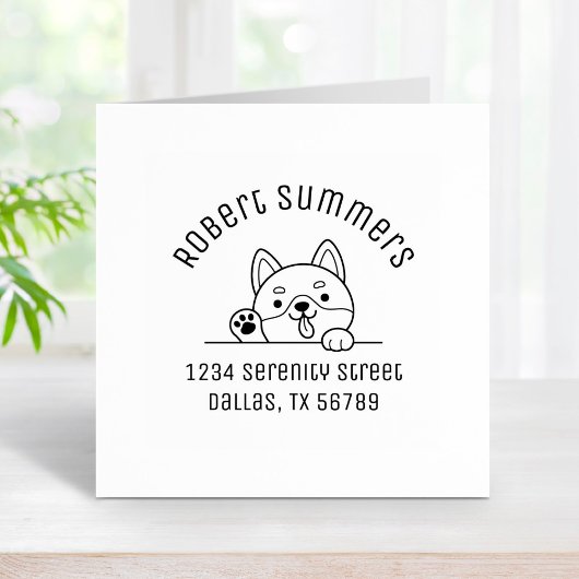 Cheerful Dog Peeking hoger dan Arch Adres 2 Rubberstempel
