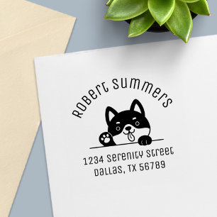 Cheerful Dog Peeking hoger dan Arch Adres 3 Zelfinktende Stempel