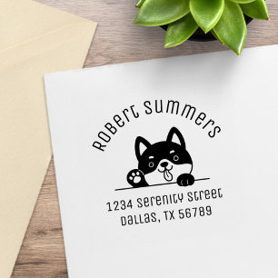 Cheerful Dog Peeking hoger dan Arch Adres 4 Rubberstempel