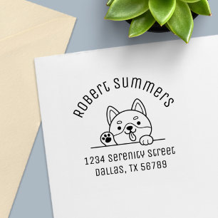 Cheerful Dog Peeking hoger dan Arch Adres Zelfinktende Stempel
