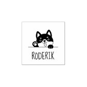 Cheerful Dog Peeking Husky Custom Name 2 Rubberstempel (Afrduk)