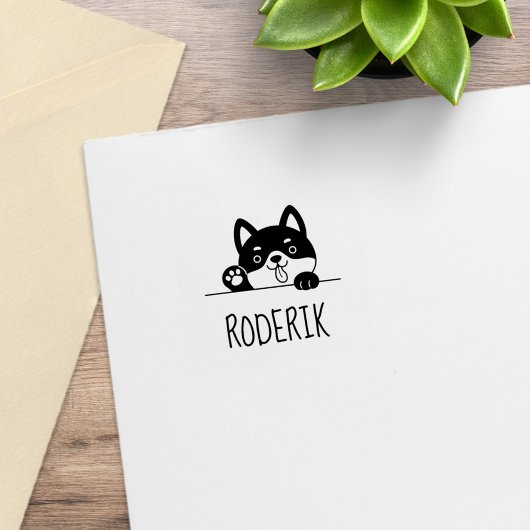 Cheerful Dog Peeking Husky Custom Name 2 Rubberstempel