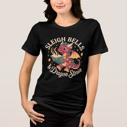 Cheerful Dragon Holiday Reading Magic Warmth Tri-Blend Shirt (Voorkant)