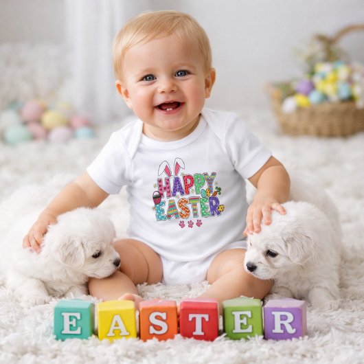 Cheerful Easter Artwork with Bunny Ears  Romper